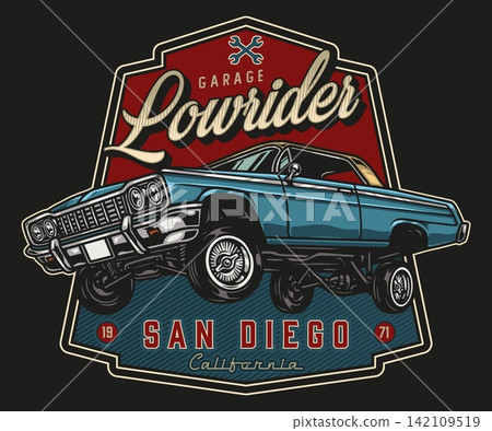 American custom car colorful vintage label American custom car colorful vintage label 142109519