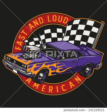 American custom car round colorful print 142109521
