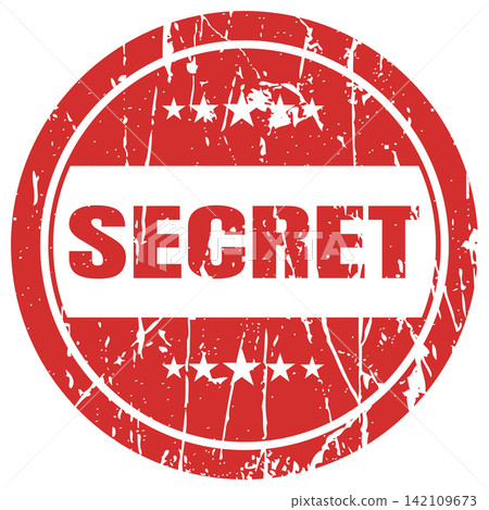 Red circular grunge stamp design with white secret text and five stars for classified files. Red circular grunge stamp design with white secret text and five stars for classified files. 142109673
