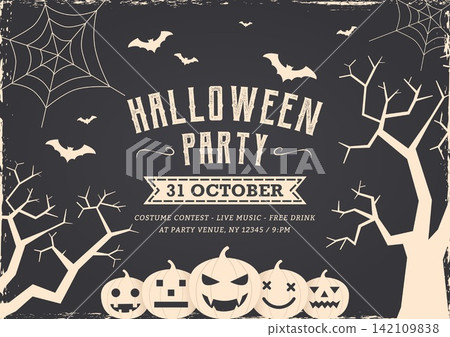 Vintage Halloween party invitation banner, flyer, and poster template design 142109838