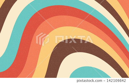 Colorful wavy retro groovy background. Abstract textured rug pattern wallpaper design 142109842