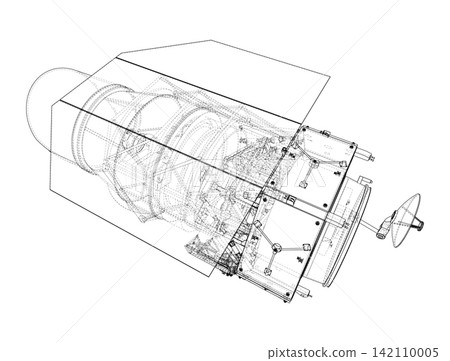 technical drawing of a jet engine. Vector technical drawing of a jet engine. Vector 142110005