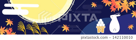 Background illustration of a rabbit enjoying moon viewing / Full moon and autumn leaves - Banner (horizontal) Background illustration of a rabbit enjoying moon viewing / Full moon and autumn leaves - Banner (horizontal) 142110010
