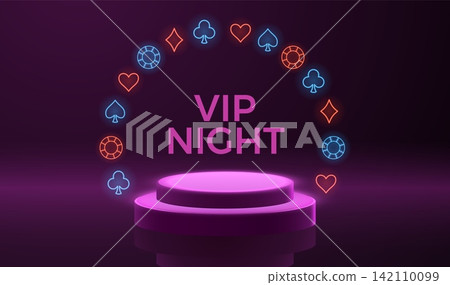 Neon casino vip night background with glowing podium Neon casino vip night background with glowing podium 142110099