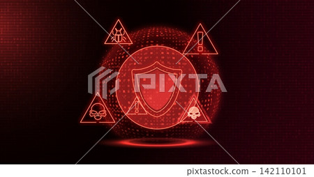 Cyber alert security warning red shield template Cyber alert security warning red shield template 142110101