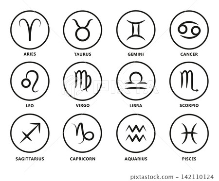 Monochrome Zodiac Signs Astrology Circle Icon Set Monochrome Zodiac Signs Astrology Circle Icon Set 142110124