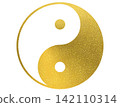 Golden Taijitu (Yin-Yang symbol) illustration on a white background 142110314
