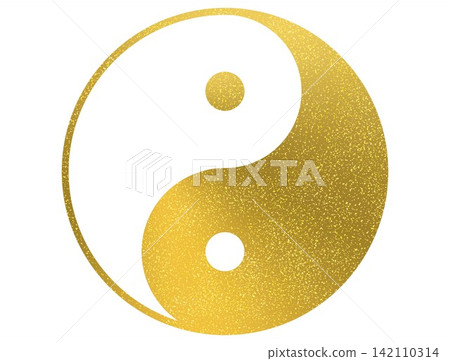 Golden Taijitu (Yin-Yang symbol) illustration on a white background 142110314