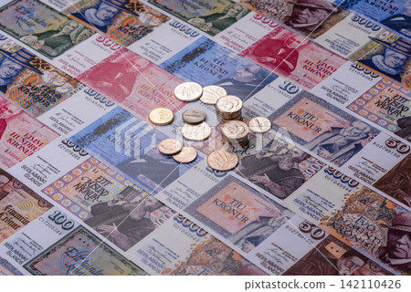 Iceland, Icelandic paper banknotes krona for settlements and financial transactions. Icelandic krona 142110426
