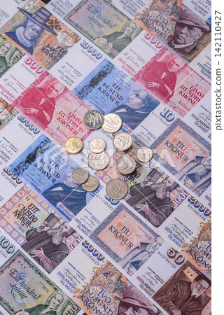 Iceland, Icelandic paper banknotes krona for settlements and financial transactions. Icelandic krona Iceland, Icelandic paper banknotes krona for settlements and financial transactions. Icelandic krona 142110427