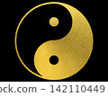 Golden Taijitu (Yin-Yang symbol) illustration on a black background 142110449