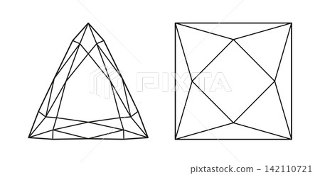 Diamond in Princess, Triangular cut shapes. Design diagrams. Brilliant Trillion, Princess square cut templates set. Gemstone outline simple icons for jewellery design, branding, packaging, logo. Diamond in Princess, Triangular cut shapes. Design diagrams. Brilliant Trillion, Princess square cut templates set. Gemstone outline simple icons for jewellery design, branding, packaging, logo. 142110721