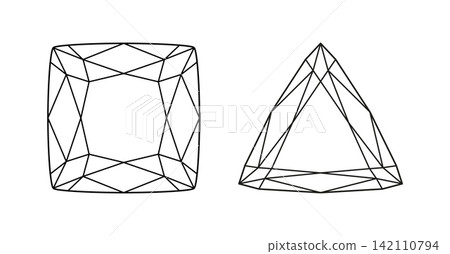 Trillion, Cushion diamond cut shapes. Diamond pad shape. Cushion, Trillion brilliant triangular cuts. Set of Gemstone outline triangle, square icons for jewellery design, branding, packaging, logos. Trillion, Cushion diamond cut shapes. Diamond pad shape. Cushion, Trillion brilliant triangular cuts. Set of Gemstone outline triangle, square icons for jewellery design, branding, packaging, logos. 142110794