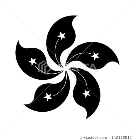 Orchid tree flower black silhouette from Hong Kong flag flat badge, icon, sticker, background. Orchid tree flower black silhouette from Hong Kong flag flat badge, icon, sticker, background. 142110915