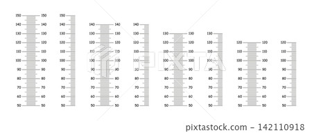 Flat height charts from 50 to 120, 130, 140, 150 centimeters set. Simple layouts for wall growth sticker. Meter wall, growth black rulers samples. Flat height charts from 50 to 120, 130, 140, 150 centimeters set. Simple layouts for wall growth sticker. Meter wall, growth black rulers samples. 142110918