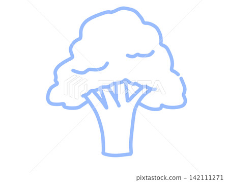 Hand-drawn broccoli vegetable illustration, light blue Hand-drawn broccoli vegetable illustration, light blue 142111271