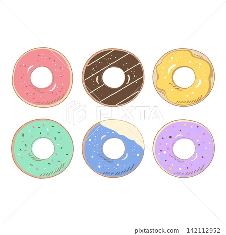 Colorful and pop donut hand-drawn illustration set (vector material) Colorful and pop donut hand-drawn illustration set (vector material) 142112952