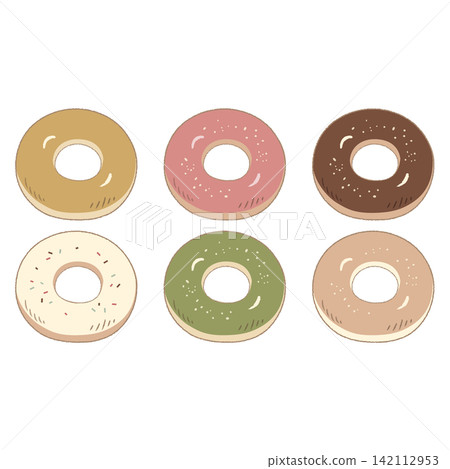 Colorful hand-drawn donut illustration set (vector material) Colorful hand-drawn donut illustration set (vector material) 142112953