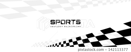 Black and white wide sport banner. Modern abstract background with diagonal checkerboard flag for racing poster design and sports event. Black and white wide sport banner. Modern abstract background with diagonal checkerboard flag for racing poster design and sports event. 142113377
