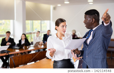 Angry director kicks delinquent female manager out of meeting room Angry director kicks delinquent female manager out of meeting room 142114548
