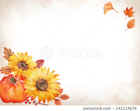 Watercolor Autumn Botanical Frame 142114676
