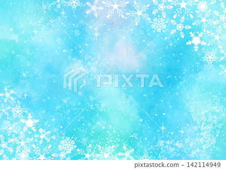 A watercolor winter frame adorned with snowflakes A watercolor winter frame adorned with snowflakes 142114949