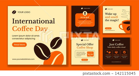 International Coffee Day Social Media Post Flat Cartoon Templates Background Illustration International Coffee Day Social Media Post Flat Cartoon Templates Background Illustration 142115045