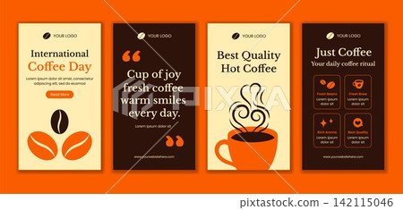 Flat Cartoon Social Media Story for International Coffee Day Background Template Flat Cartoon Social Media Story for International Coffee Day Background Template 142115046