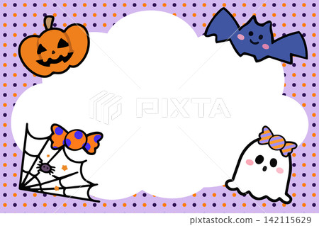 Halloween fluffy cloud frame in lilac with purple and orange polka dots Halloween fluffy cloud frame in lilac with purple and orange polka dots 142115629