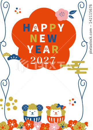 一張簡約現代的日本新年賀卡,獻給2027年的羊年。 一張簡約現代的日本新年賀卡,獻給2027年的羊年。 142115676
