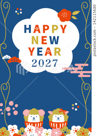 一張簡約現代的日本新年賀卡，獻給2027年的羊年。 142115680