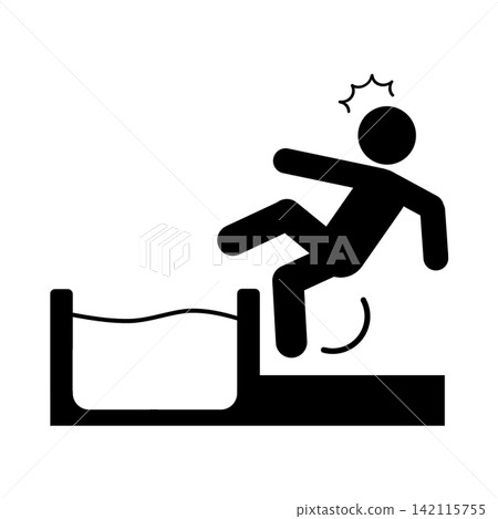 Caution: Risk of falls (bathroom) / Pictogram for independent living support and welfare housing environment (black/gray) Caution: Risk of falls (bathroom) / Pictogram for independent living support and welfare housing environment (black/gray) 142115755