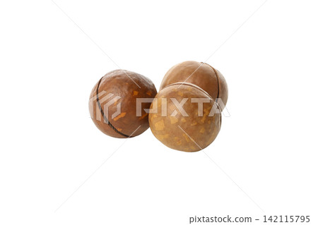 Three macadamia nuts are grouped on a white surface, PNG Three macadamia nuts are grouped on a white surface, PNG 142115795