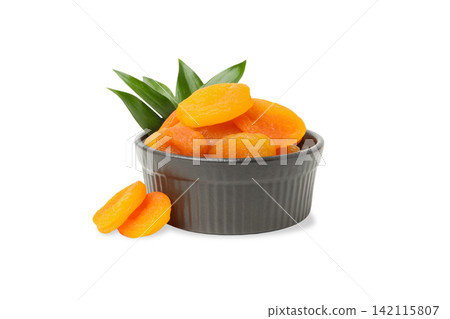 Bowl contains dried apricots with green leaves nearby, PNG Bowl contains dried apricots with green leaves nearby, PNG 142115807