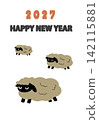 Cute and relaxed sheep New Year's card template for 2027 (Year of the Sheep) 142115881