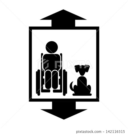 Home elevator (wheelchair and pet) / Pictogram for independent living support and welfare housing environment (black/gray) Home elevator (wheelchair and pet) / Pictogram for independent living support and welfare housing environment (black/gray) 142116315