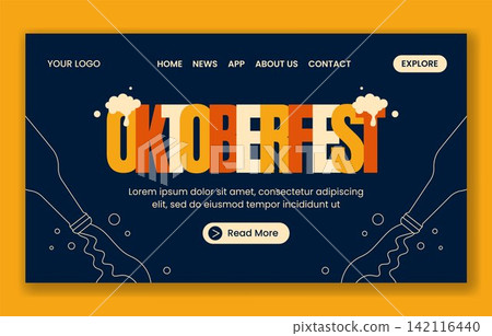 Social Media Landing Page Oktoberfest Beer Festival Flat Cartoon Background 142116440