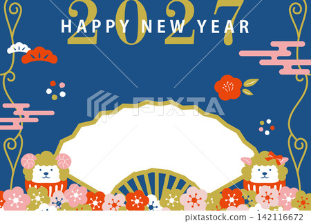 一張簡約現代的日式相框新年賀卡，獻給2027年的羊年。 142116672