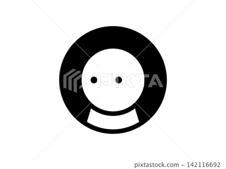 Two simple and cute round, human-shaped icons facing left. 142116692