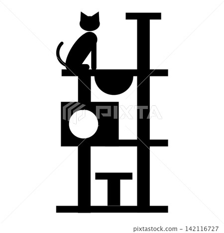 Cat tower / Pictogram for independent living support and welfare housing environment (black/gray) Cat tower / Pictogram for independent living support and welfare housing environment (black/gray) 142116727
