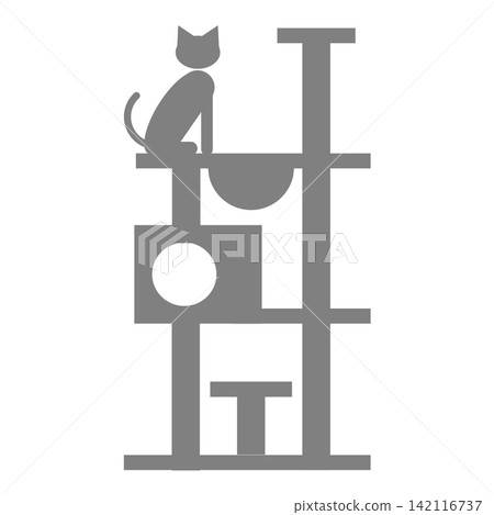 Cat tower / Pictogram for independent living support and welfare housing environment (black/gray) Cat tower / Pictogram for independent living support and welfare housing environment (black/gray) 142116737