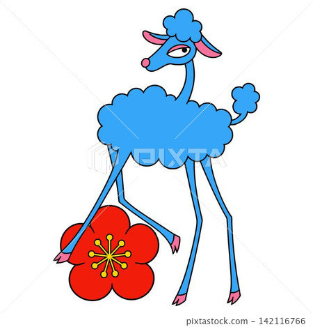 Stylized Blue Alpaca with Red Flower Stylized Blue Alpaca with Red Flower 142116766