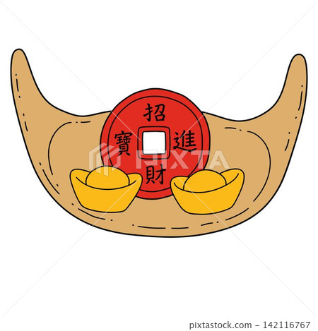 Chinese New Year Gold Ingot and Coin Symbol 142116767