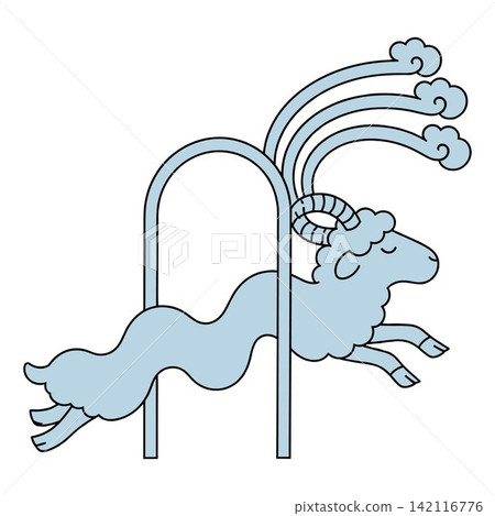Stylized Blue Ram Jumping Through Arch Stylized Blue Ram Jumping Through Arch 142116776