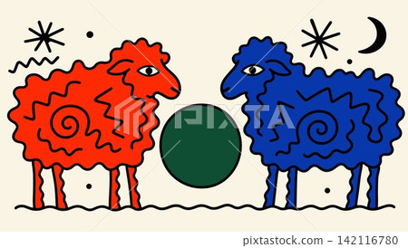 Abstract Red and Blue Sheep Abstract Red and Blue Sheep 142116780