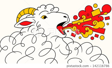 Abstract Art of a Bighorn Sheep Breathing Fire Abstract Art of a Bighorn Sheep Breathing Fire 142116786