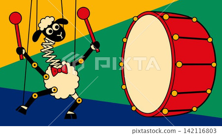 Puppet Sheep Playing a Drum Puppet Sheep Playing a Drum 142116803