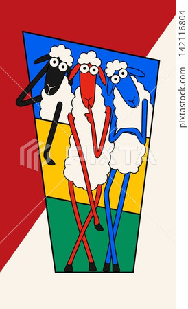Colorful Cartoon Sheep Trio 142116804