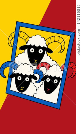 Three Whimsical Horned Sheep Three Whimsical Horned Sheep 142116813