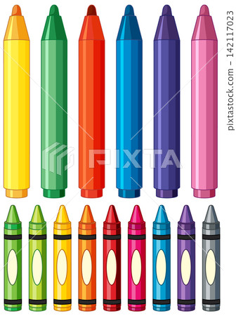 Colorful Set of Wax Crayons and Markers Vector Illustration Colorful Set of Wax Crayons and Markers Vector Illustration 142117023